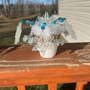 Handcrafted Snowflake Decor with Blue & Crystal Beaded Accents